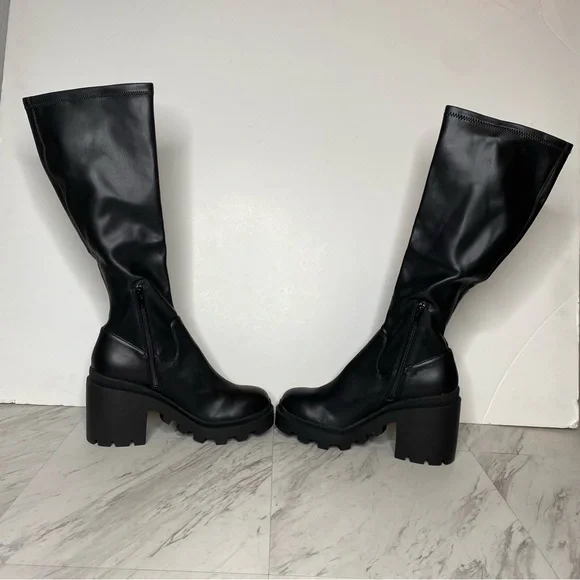 Steve Madden Derby Black Chunky Lug Sole Tall Boot 11M